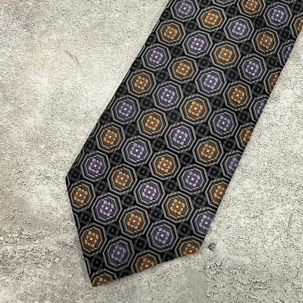 JZ Richards Silk Tie Mens One Size Gray Geometric Pointed‎ Made In USA Necktie